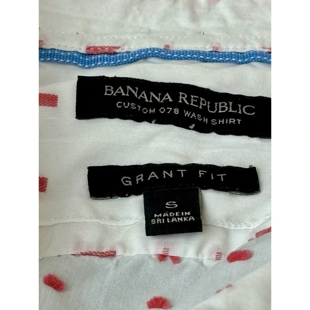 Banana Republic Grant Fit Button Up Shirt Mens S White Red Cotton Preppy Classic